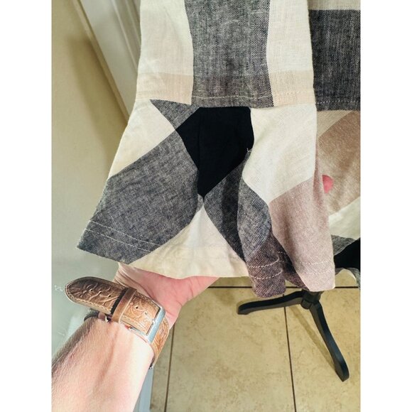 Ali Miles Plaid Linen-Cotton Shacket Jacket XL Black Cream Tan Artsy Lagenlook - Picture 10 of 10